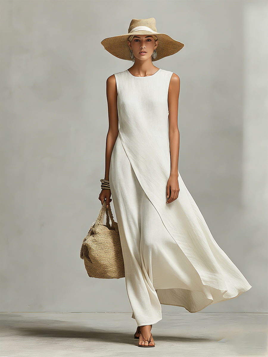 Trendé™ | Isabella Leinenmix-Minikleid mit ärmellosem Schnitt und asymmetrischem Schnitt