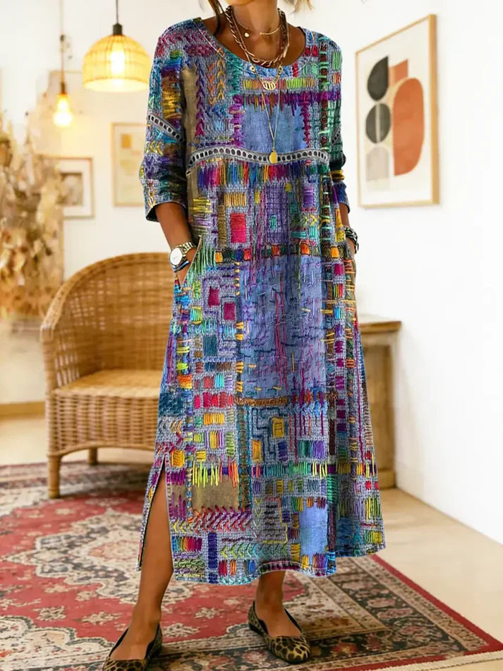 Elegantes Kleid mit ethnischem Patchwork