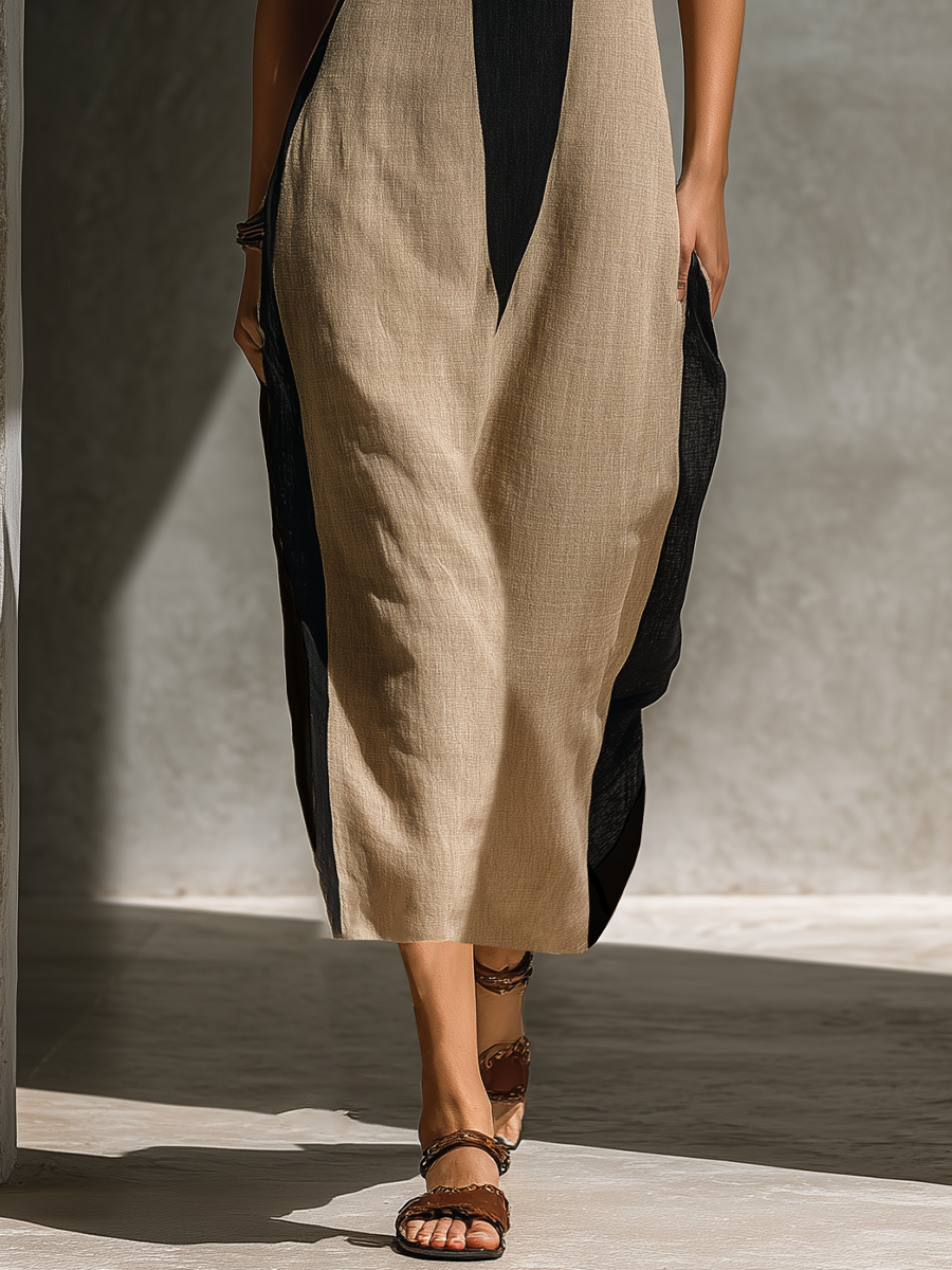 Trendé™ | Talina Baumwollmix-Midikleid mit Neckholder-Ausschnitt und Colorblock-Design