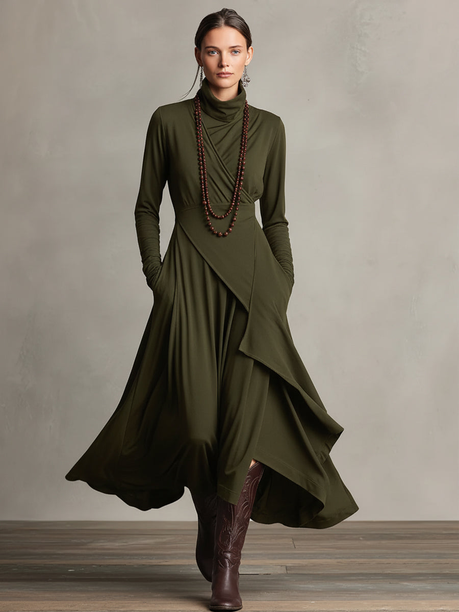 Trendé™ | Ronja Baumwoll-Maxikleid mit Rollkragen und asymmetrischem Schnitt
