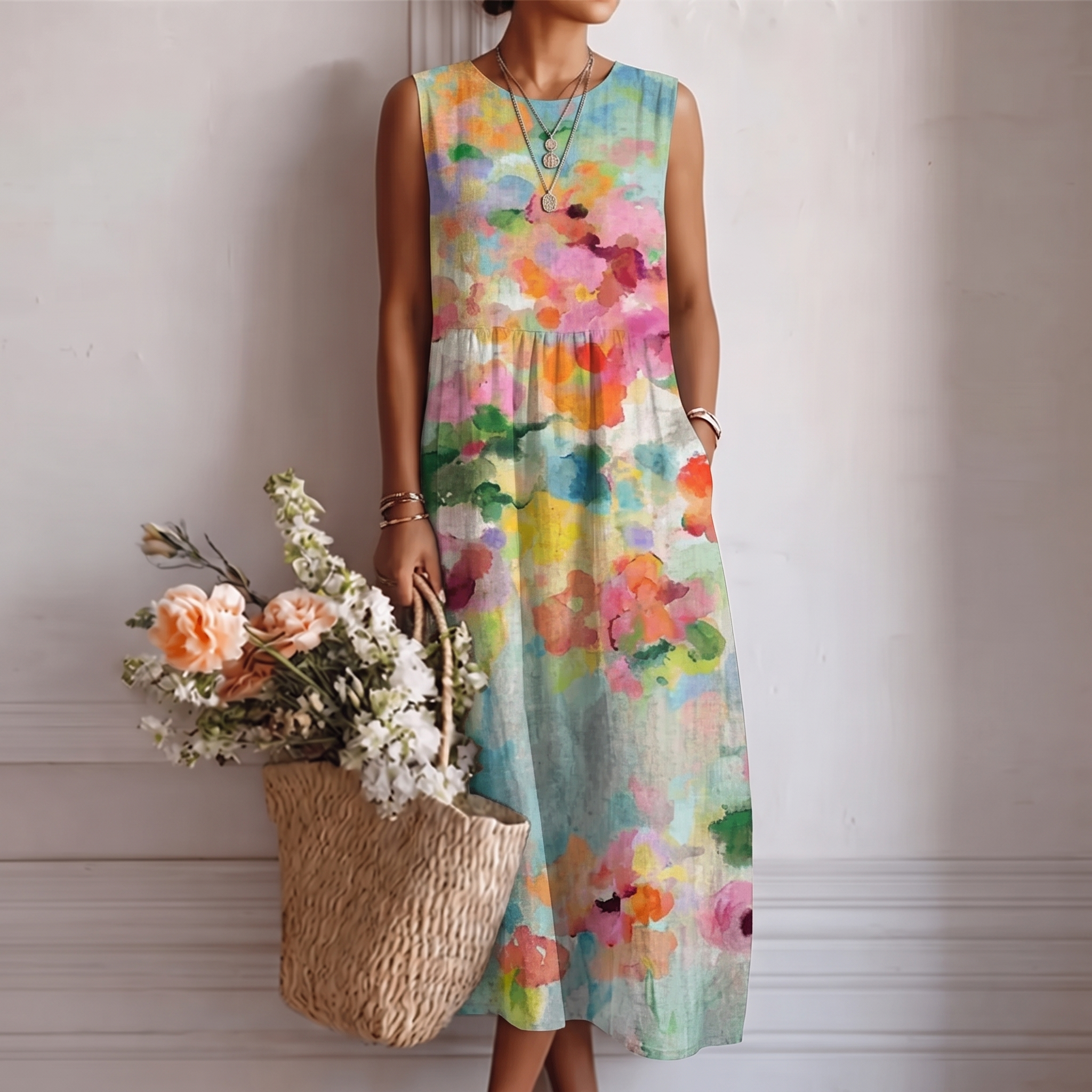Trendé™ | Karla Elegantes mehrfarbiges Midikleid