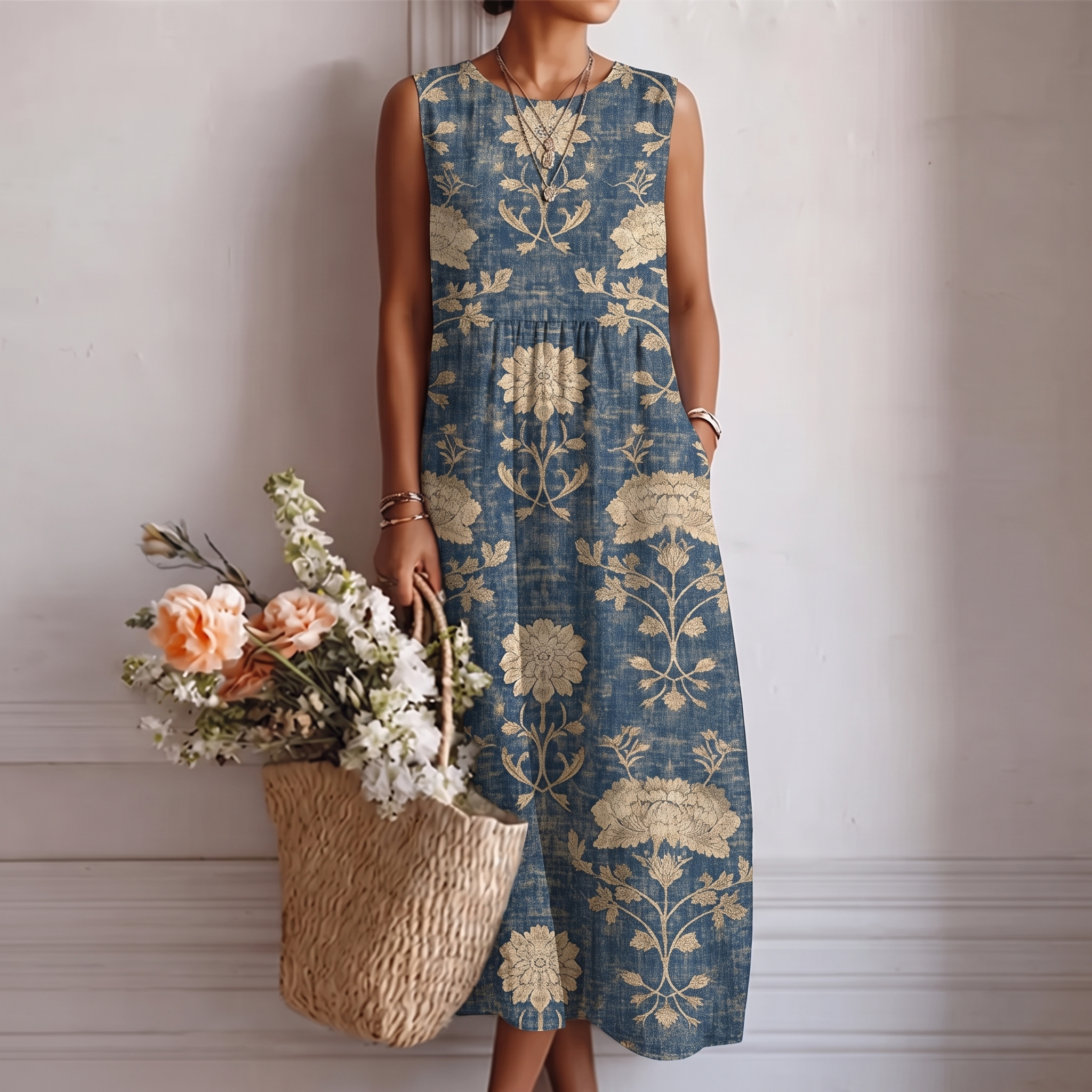 Trendé™ | Alberte Klassisches Midi-Kleid mit Blumenmuster