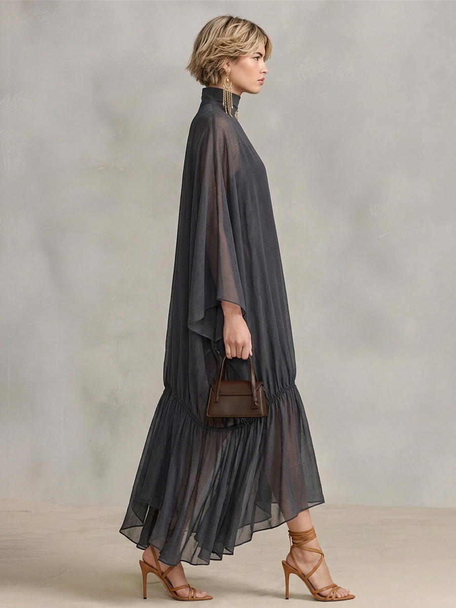 Trendé™ | Luna Chiffon-Maxikleid mit Rollkragen und Volants