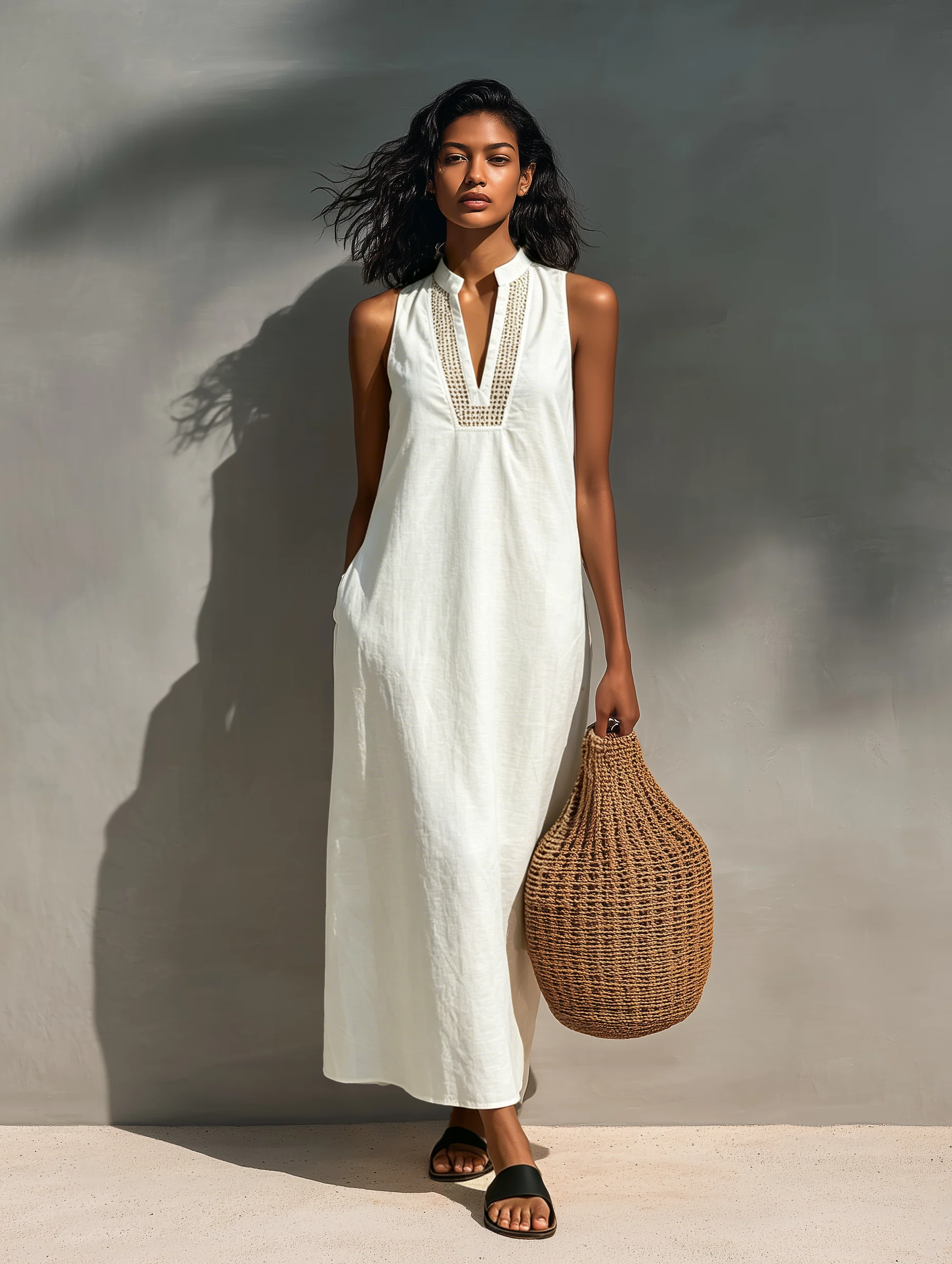 Trendé™ | Nerina Maxikleid mit ärmellosem Schnitt und minimalistischem Stil