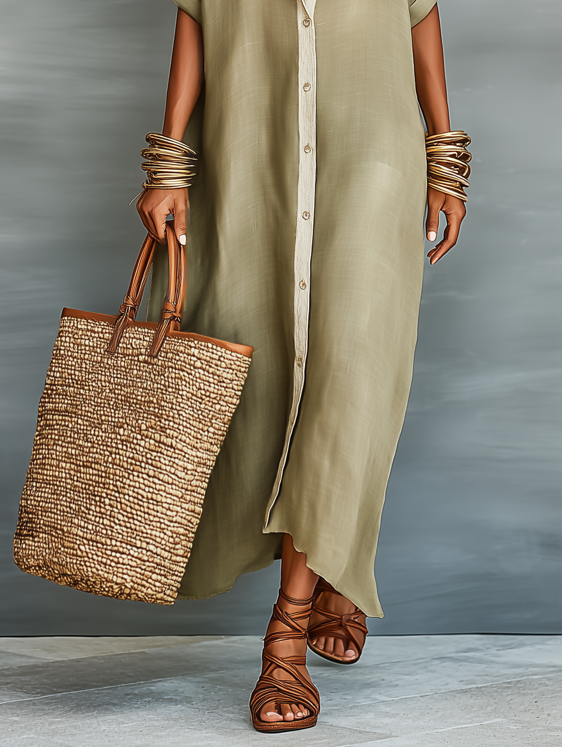 Trendé™ | Aurora Leinenmix-Maxikleid mit kurzen Ärmeln und minimalistischem Stil