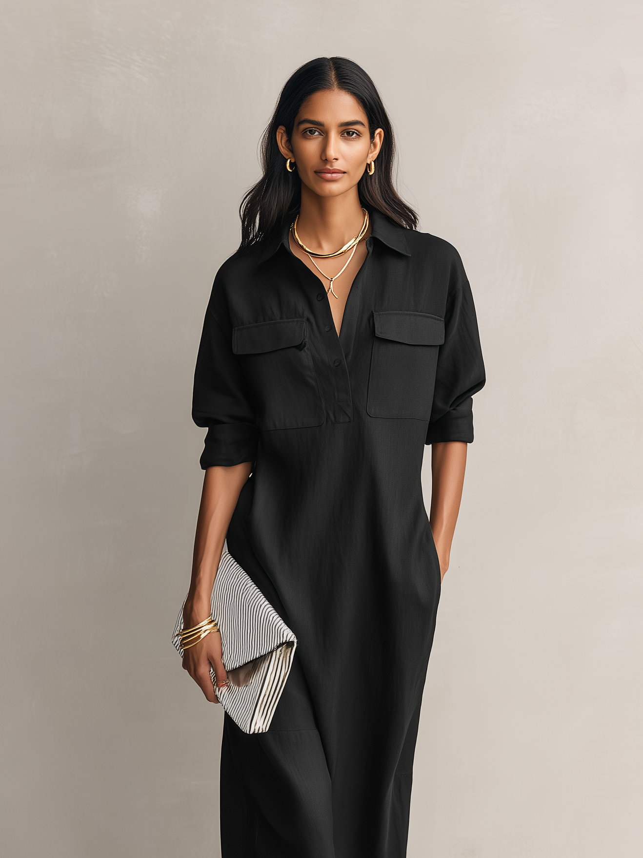 Trendé™ | Kaia Baumwoll-Leinen-Midikleid mit kurzen Ärmeln