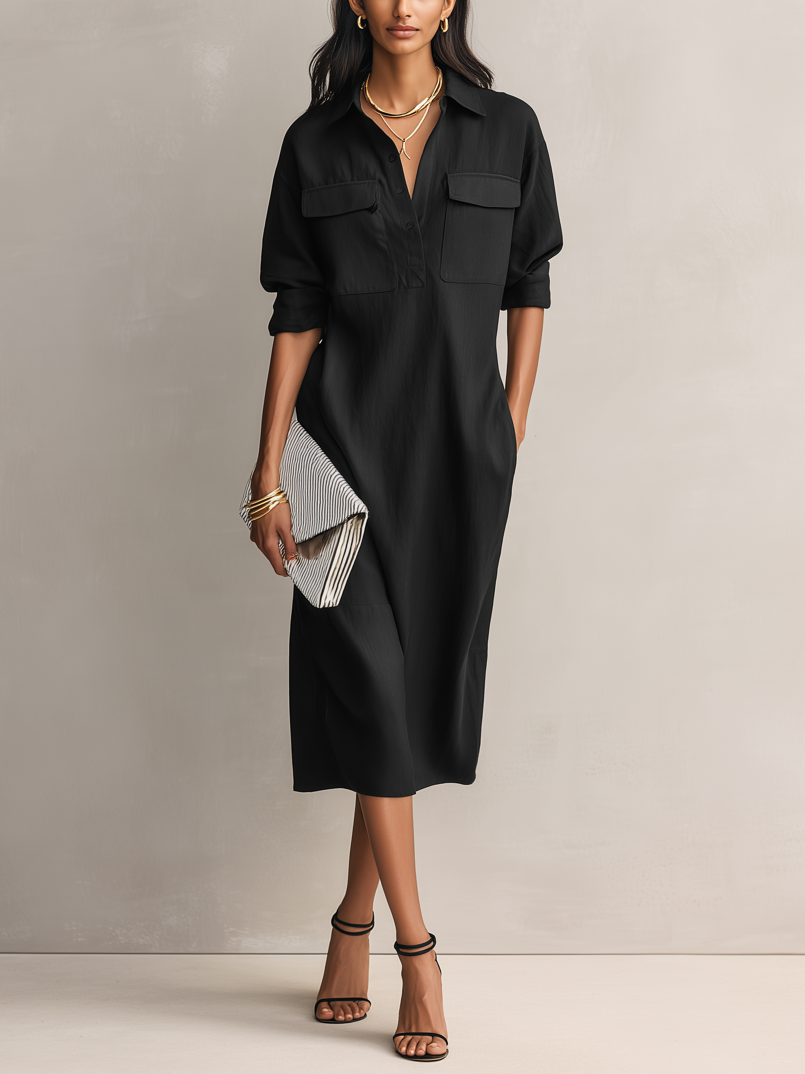 Trendé™ | Kaia Baumwoll-Leinen-Midikleid mit kurzen Ärmeln
