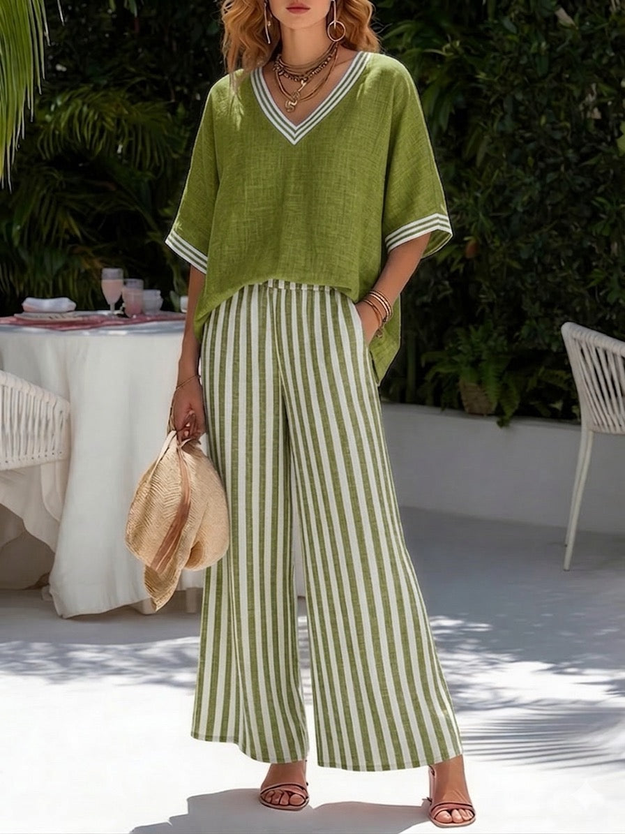 Trendé™ | Amelia Gestreiftes Leinen-Baumwoll-Set