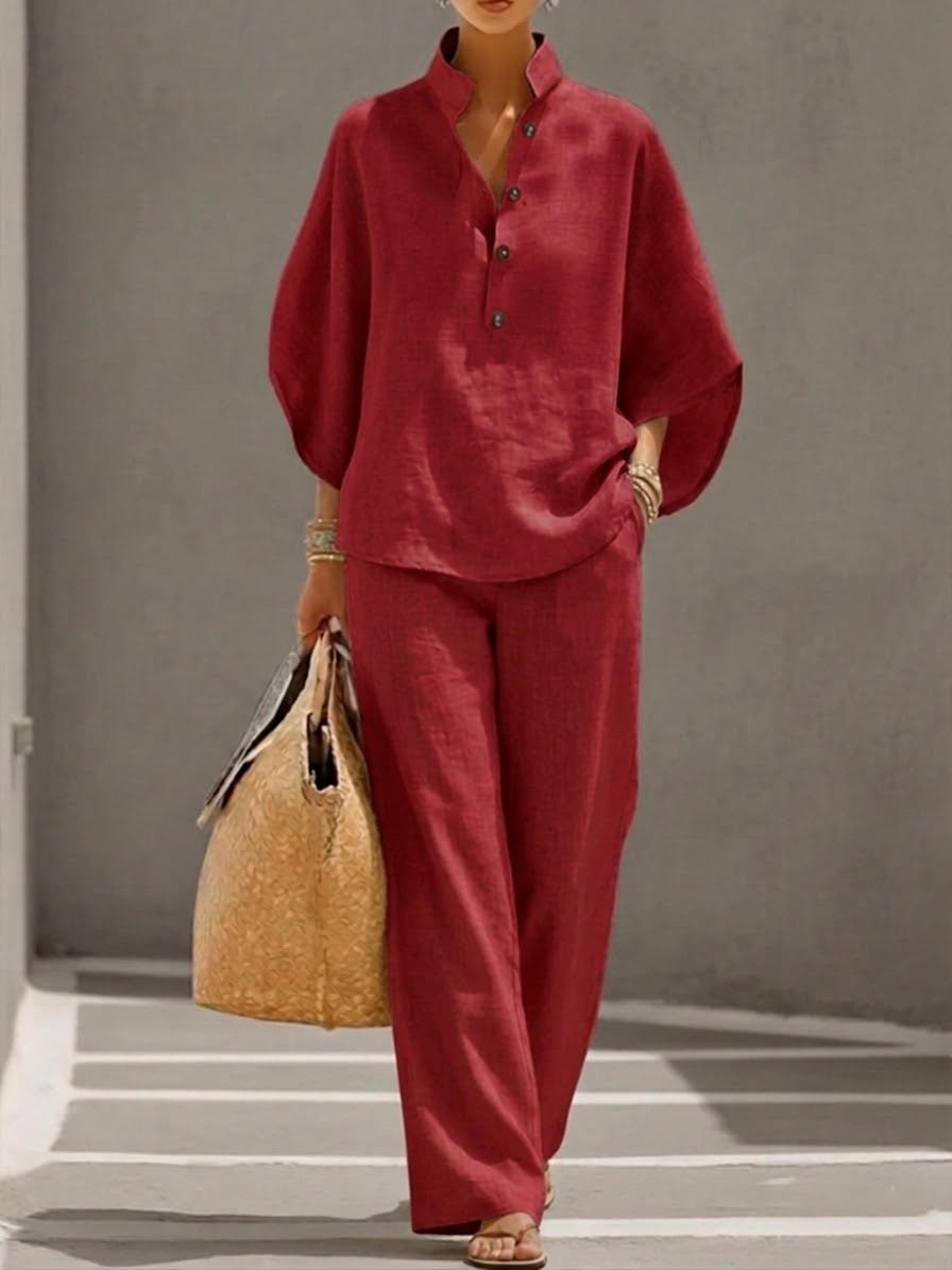 Trendé™ | Mariel Baumwoll-Leinen-Set mit Fledermausärmeln