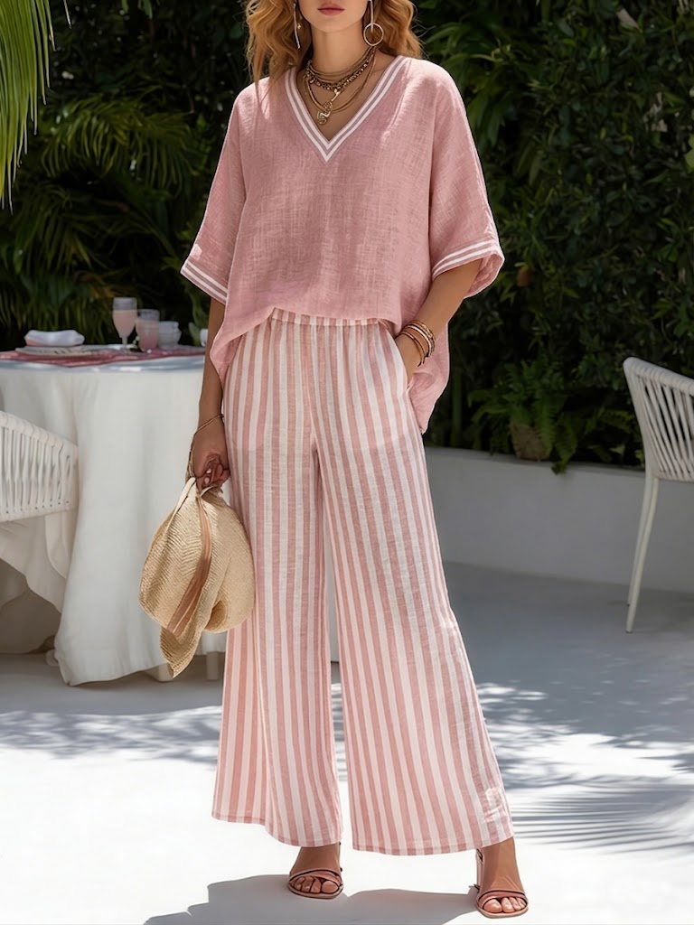 Trendé™ | Amelia Gestreiftes Leinen-Baumwoll-Set