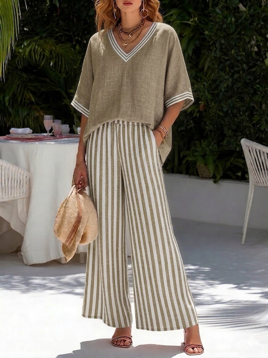 Trendé™ | Amelia Gestreiftes Leinen-Baumwoll-Set