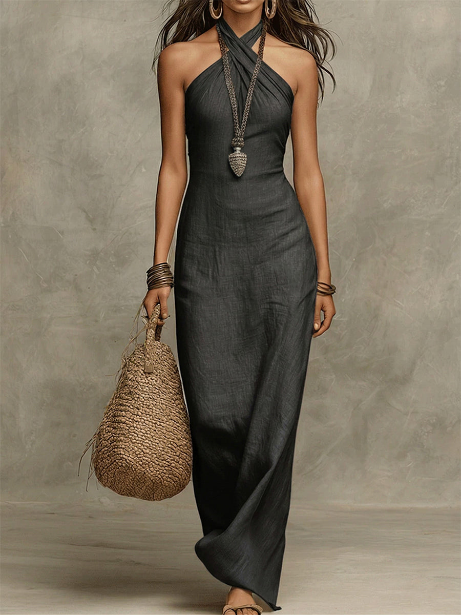 Trendé™ | Avelina Neckholder-Maxikleid aus Baumwolle und Leinen