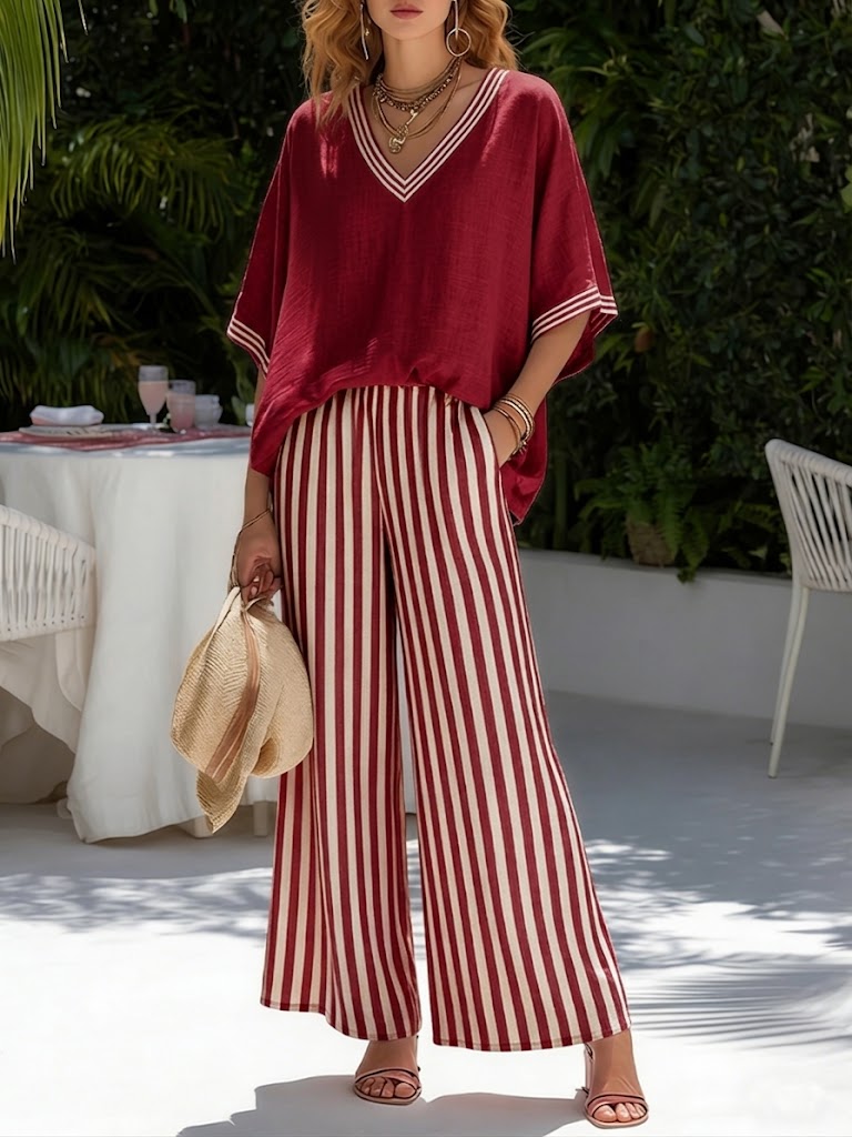 Trendé™ | Amelia Gestreiftes Leinen-Baumwoll-Set