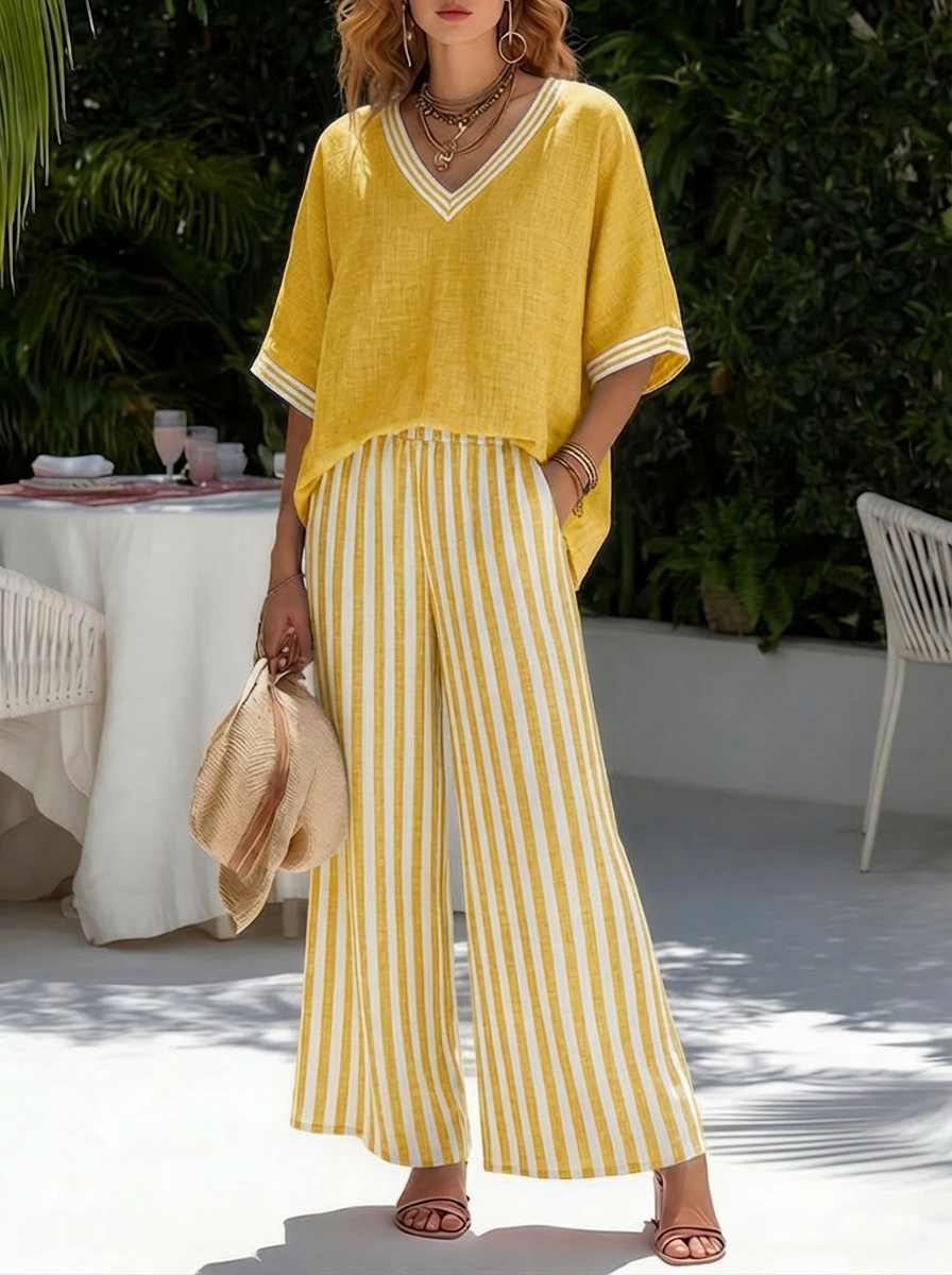Trendé™ | Amelia Gestreiftes Leinen-Baumwoll-Set