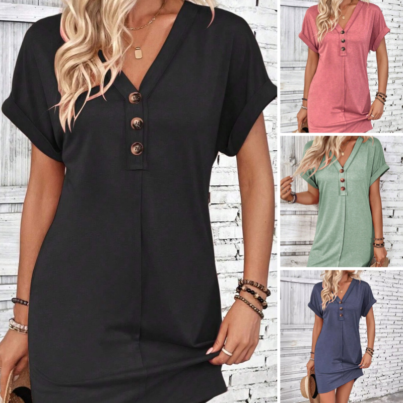 Trendé™ | Camila Einfarbiges Neckholder-Kleid mit Knopfdetails