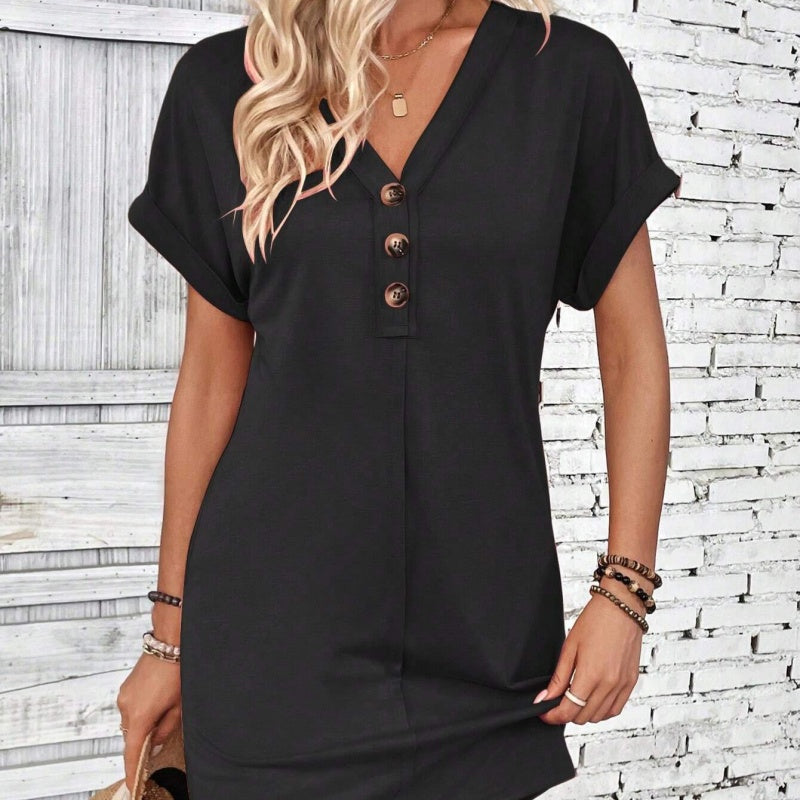 Trendé™ | Camila Einfarbiges Neckholder-Kleid mit Knopfdetails