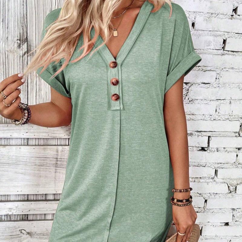 Trendé™ | Camila Einfarbiges Neckholder-Kleid mit Knopfdetails