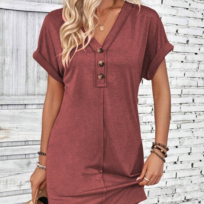 Trendé™ | Camila Einfarbiges Neckholder-Kleid mit Knopfdetails