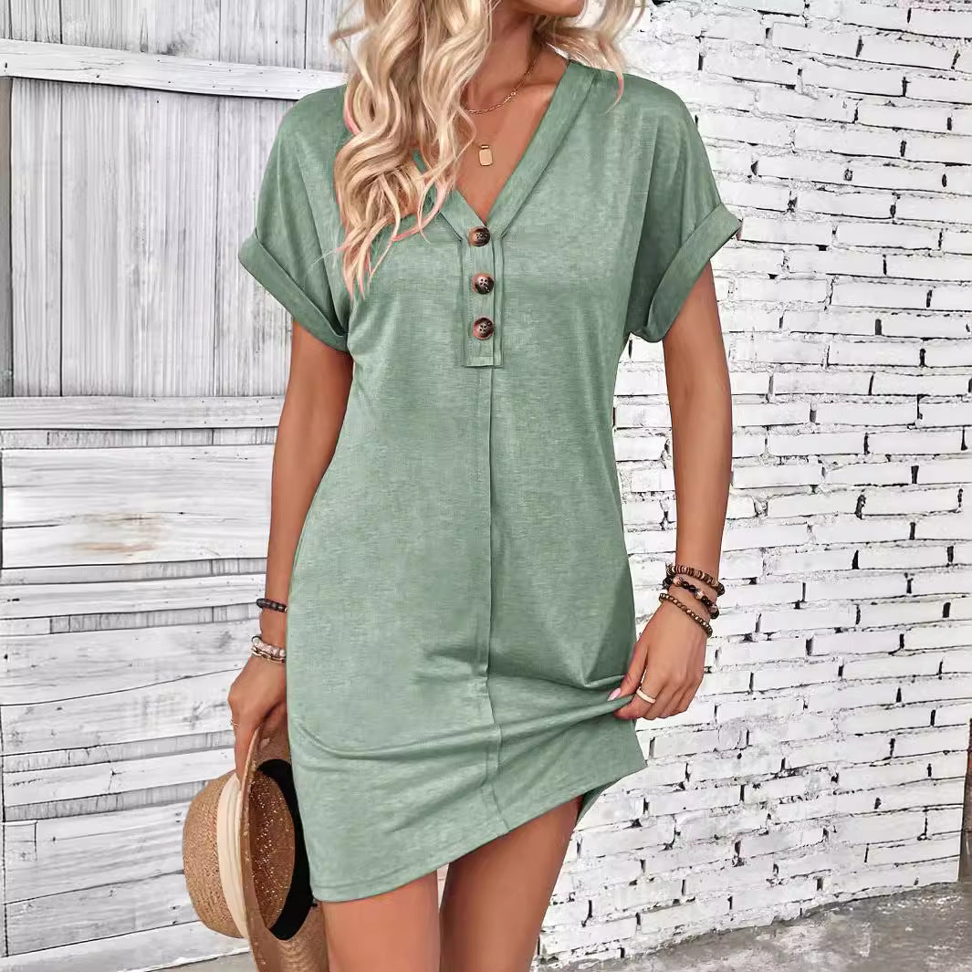 Trendé™ | Camila Einfarbiges Neckholder-Kleid mit Knopfdetails