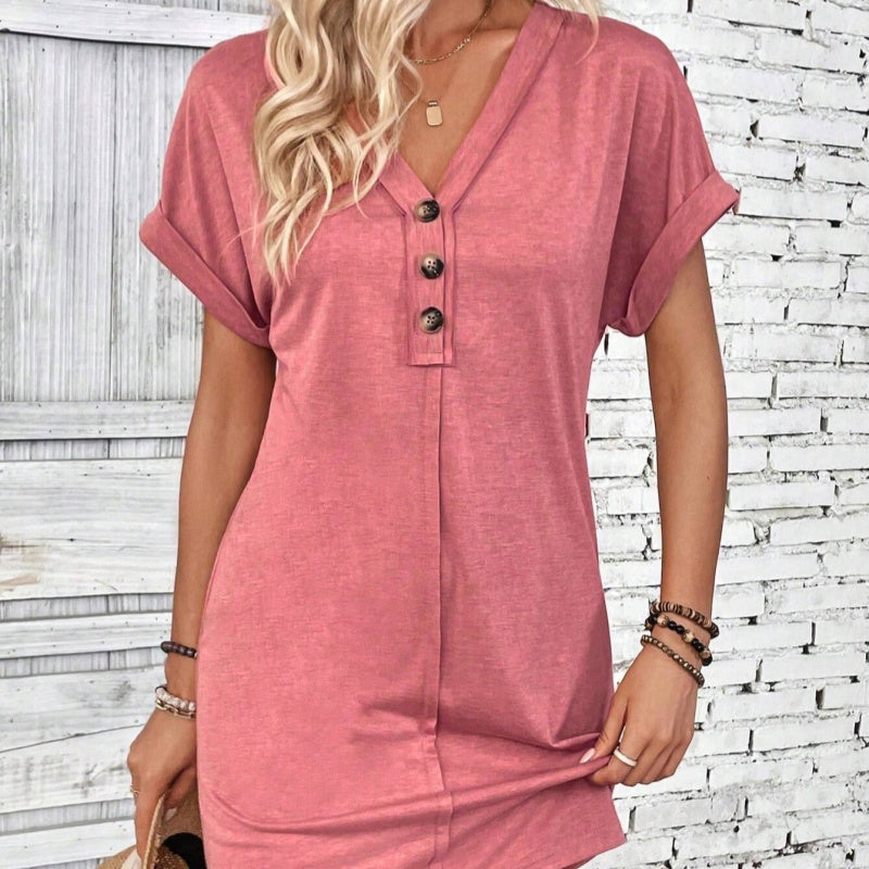 Trendé™ | Camila Einfarbiges Neckholder-Kleid mit Knopfdetails