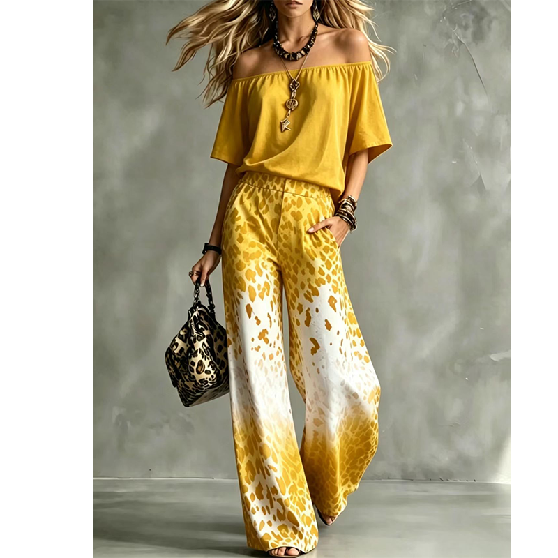 Trendé™ | Aurora Schulterfreies Zweiteiliges Set mit Leopard-Print