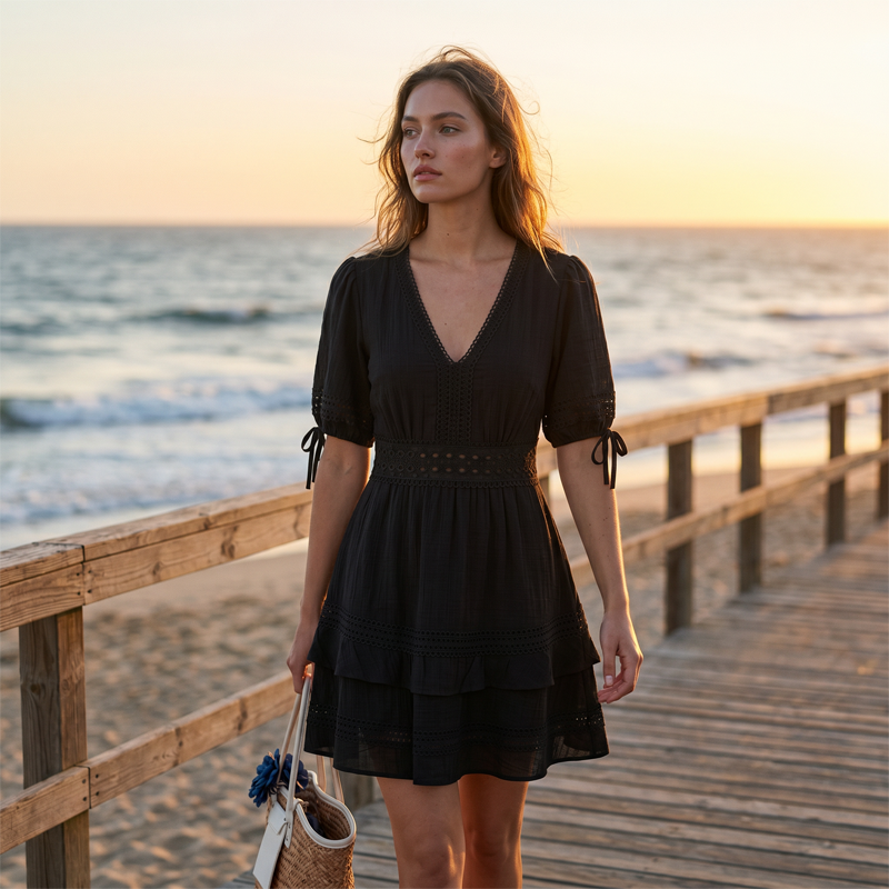 Trendé™ | Nora Volantkleid mit Spitze und V-Ausschnitt