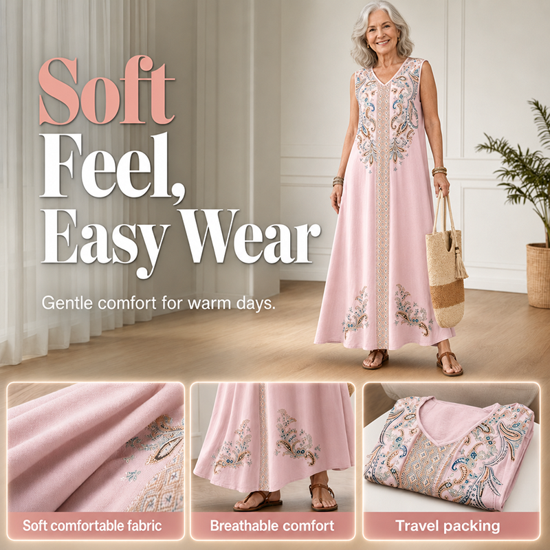 Trendé™ | Isla Fliessendes Boho-Maxikleid mit V-Ausschnitt