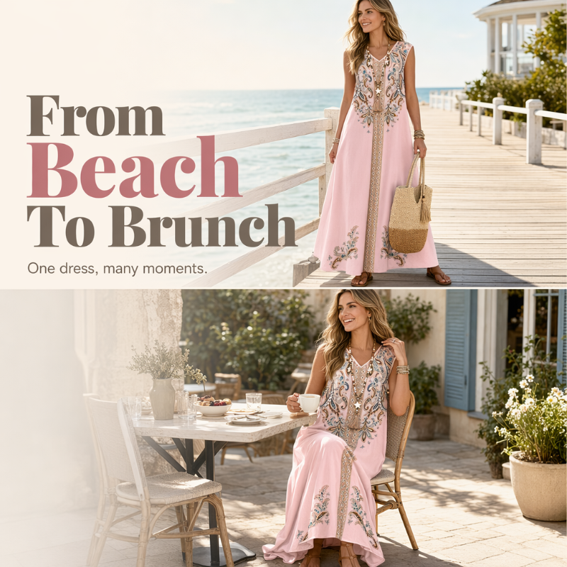 Trendé™ | Isla Fliessendes Boho-Maxikleid mit V-Ausschnitt