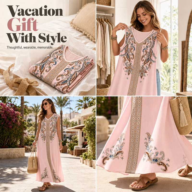 Trendé™ | Isla Fliessendes Boho-Maxikleid mit V-Ausschnitt