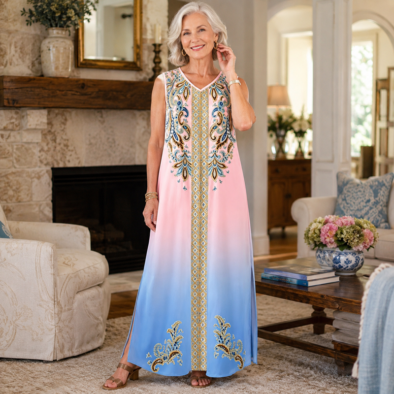 Trendé™ | Isla Fliessendes Boho-Maxikleid mit V-Ausschnitt
