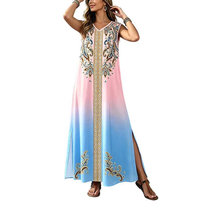 Trendé™ | Isla Fliessendes Boho-Maxikleid mit V-Ausschnitt