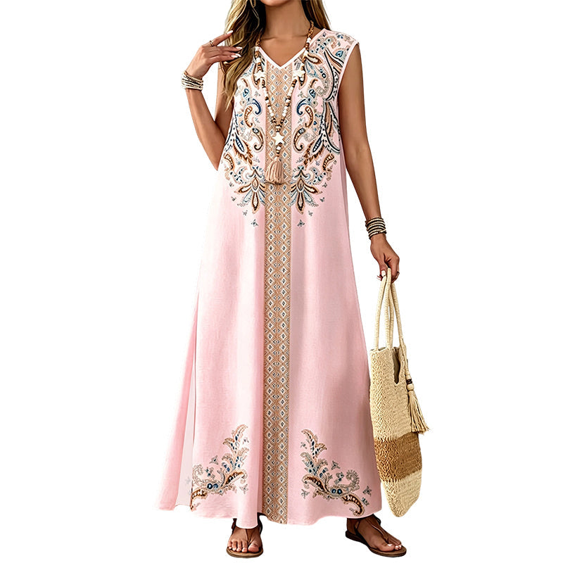 Trendé™ | Isla Fliessendes Boho-Maxikleid mit V-Ausschnitt