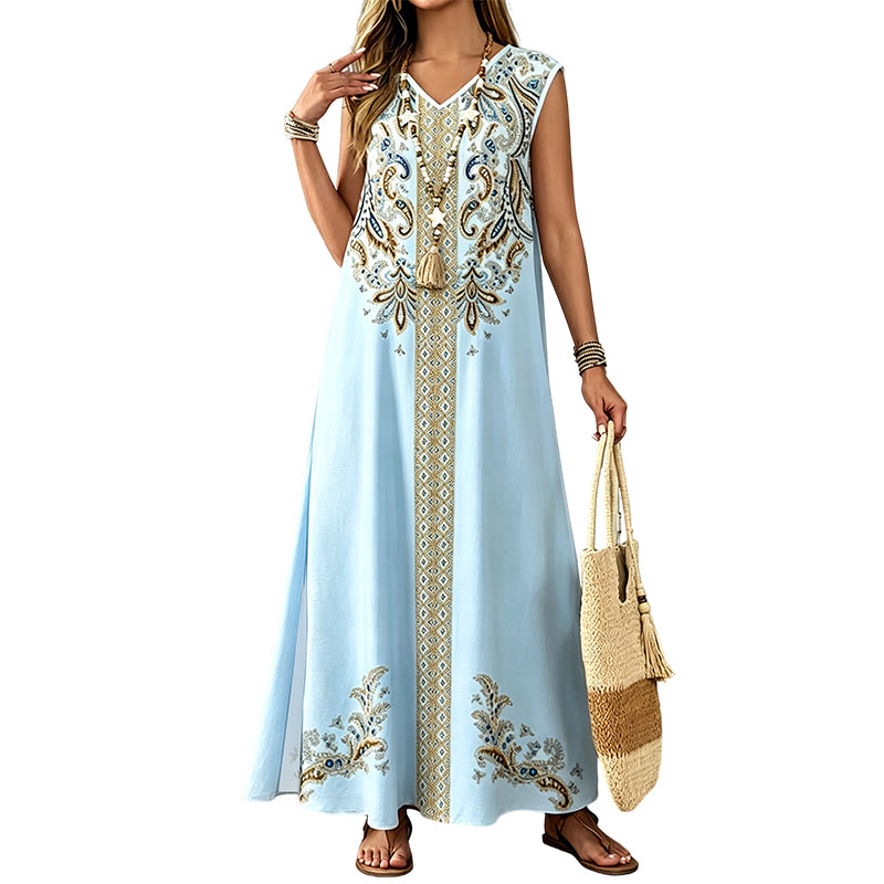Trendé™ | Isla Fliessendes Boho-Maxikleid mit V-Ausschnitt