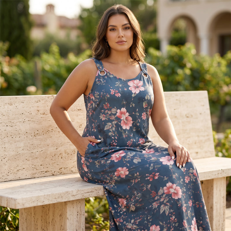 Trendé™ | Alessa Ärmelloses Maxikleid mit V-Ausschnitt und Print