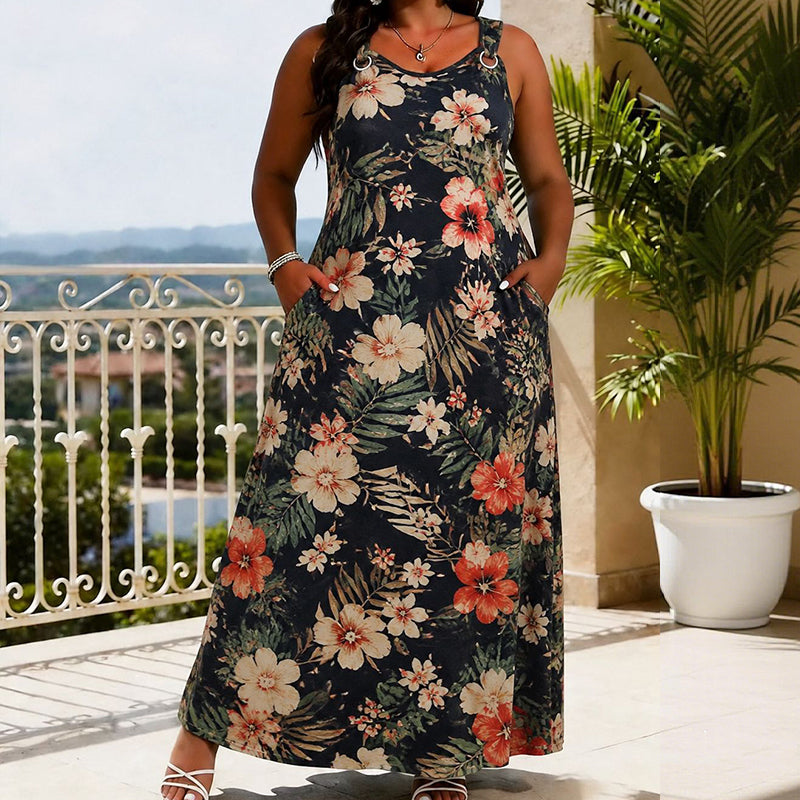 Trendé™ | Alessa Ärmelloses Maxikleid mit V-Ausschnitt und Print