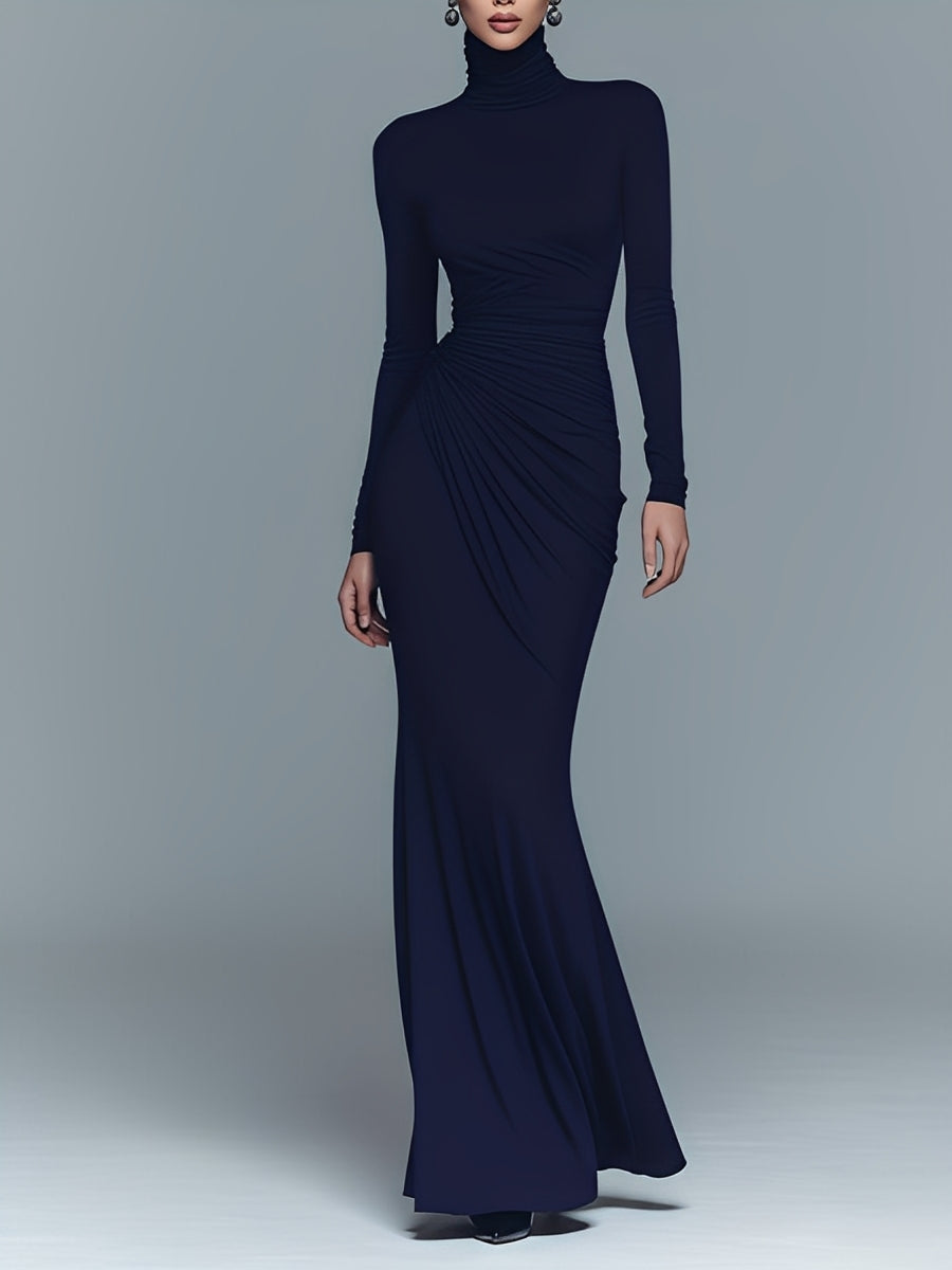 Trendé™ | Tamara Baumwollmix-Maxikleid mit Rollkragen und Drapierung