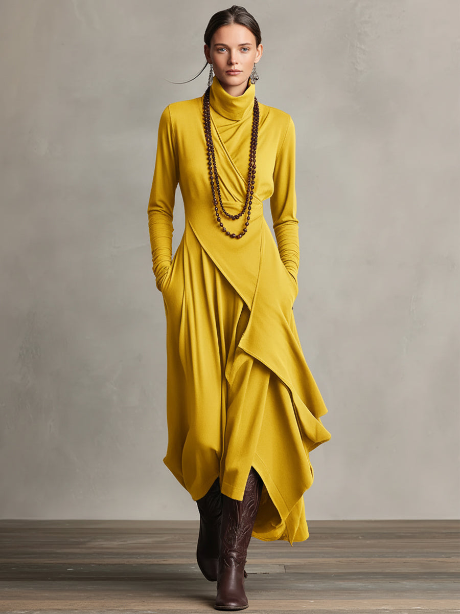 Trendé™ | Ronja Baumwoll-Maxikleid mit Rollkragen und asymmetrischem Schnitt
