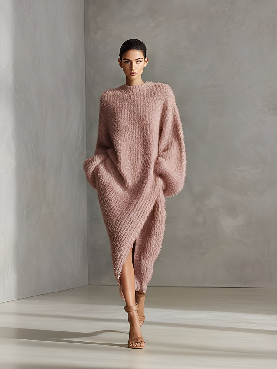 Trendé™ | Hanna Strick-Midikleid mit asymmetrischem Schnitt und Schlitz
