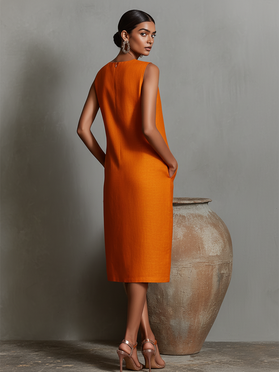 Trendé™ | Diana Leinenmix-Minikleid mit Rundhalsausschnitt und ärmellosem Schnitt