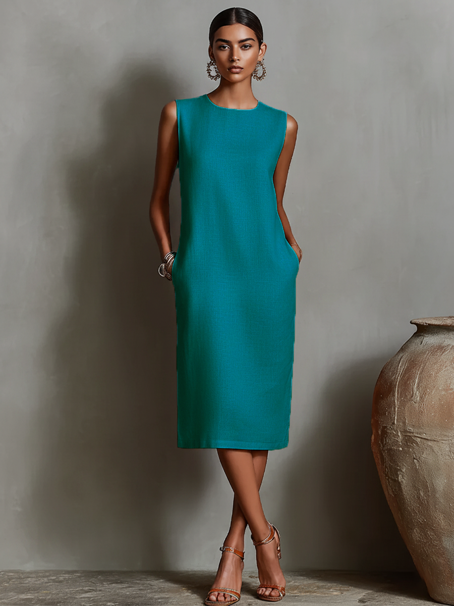 Trendé™ | Diana Leinenmix-Minikleid mit Rundhalsausschnitt und ärmellosem Schnitt